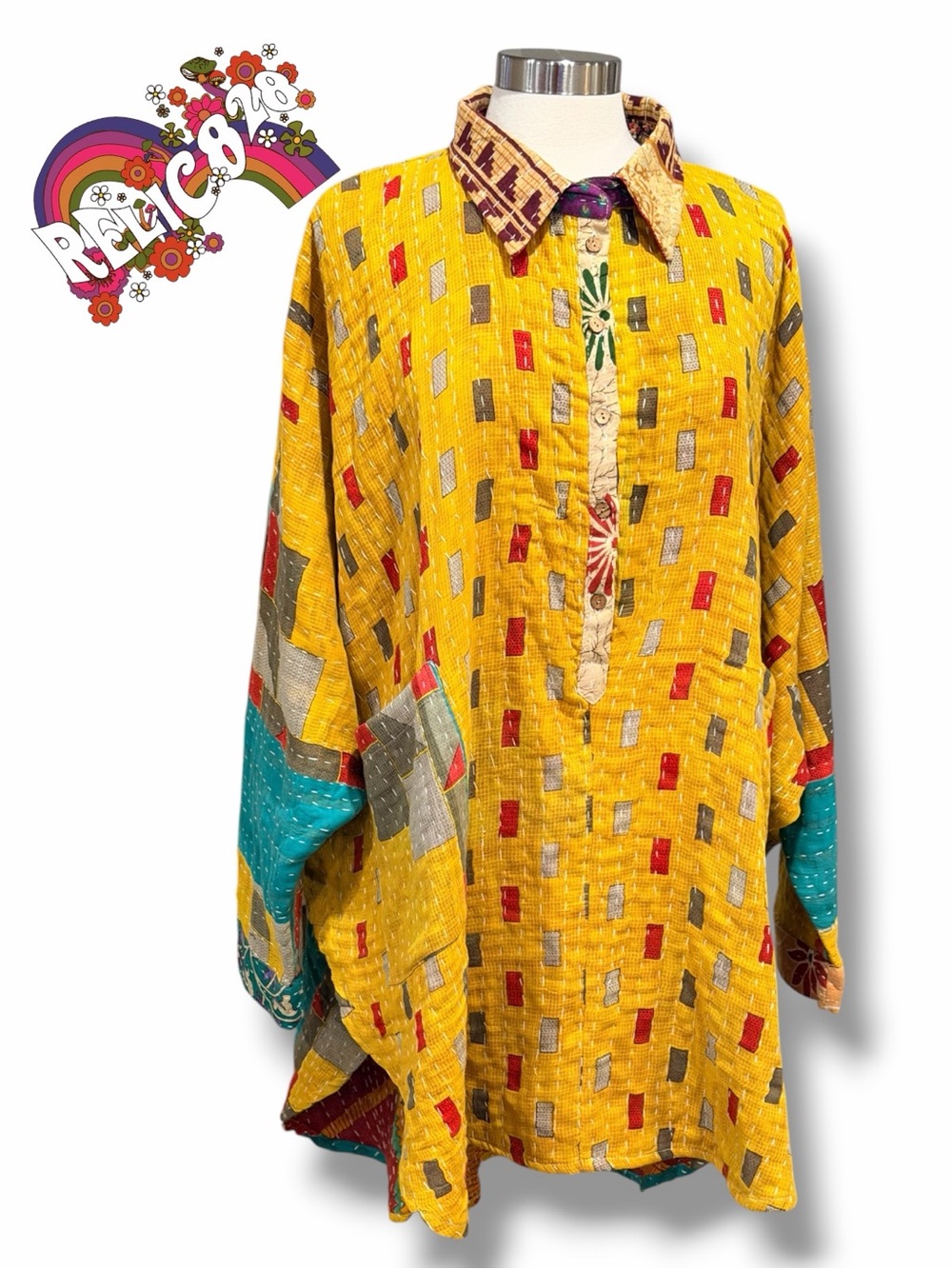 Relic828 Kantha Artwork Boho Handmade High-Low Tunic in Multicolor